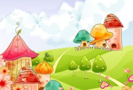卡通蘑菇房屋背景设计矢量素材下载