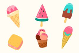 六个手绘风格的冰淇淋矢量素材