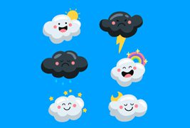 六个卡通风格的白云和乌云矢量素材