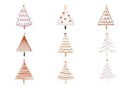 九棵涂鸦风格的圣诞树矢量素材