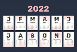 花卉字母设计2022年日历矢量素材
