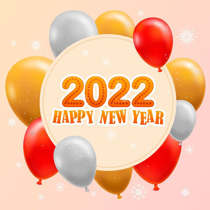 多彩气球设计2022新年快乐背景矢量素材