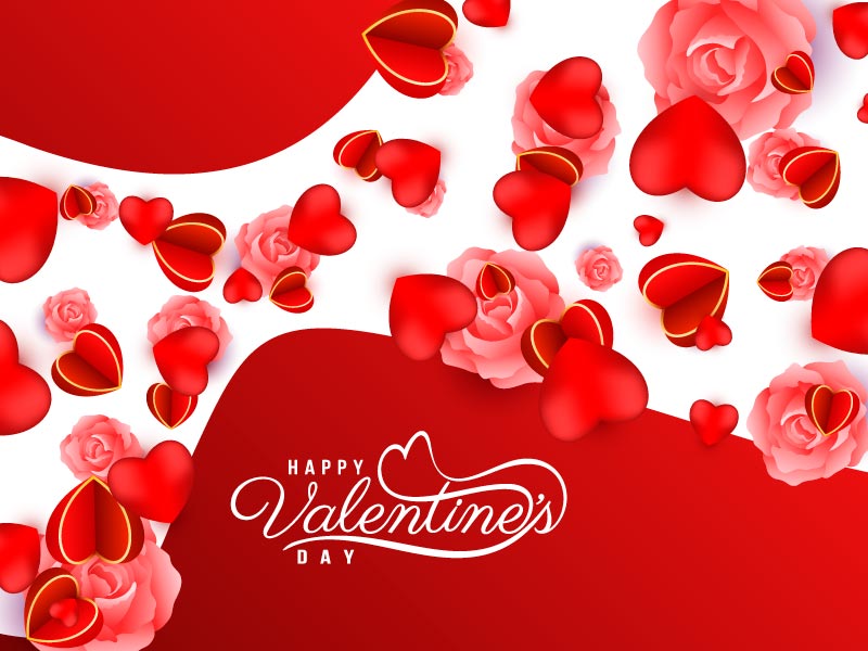 爱心和玫瑰花设计情人节快乐背景矢量素材