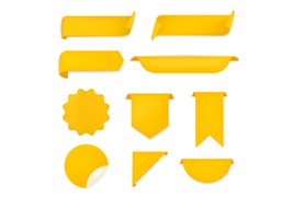 十个不同形状的黄色标签/角标矢量素材