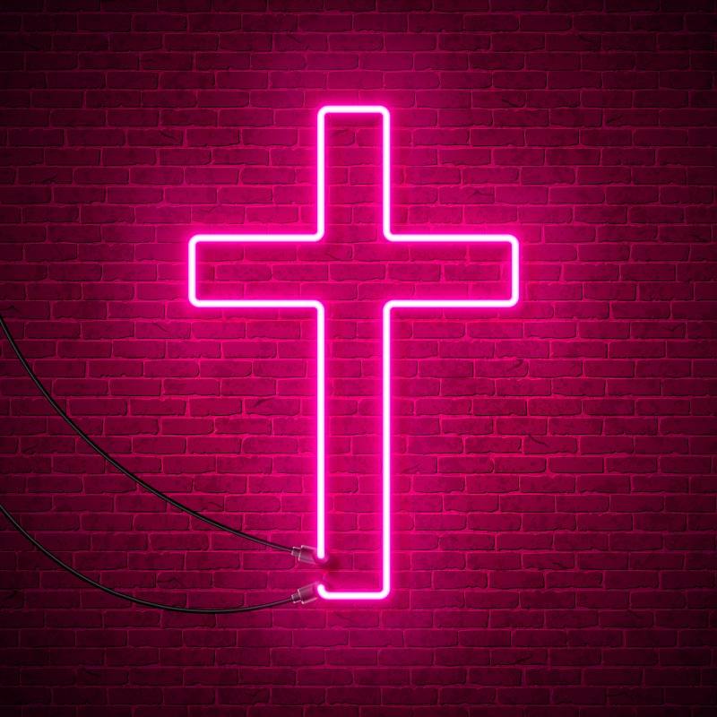 粉色的霓虹灯十字架矢量素材