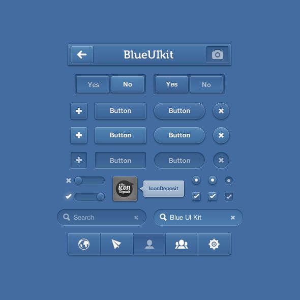 蓝色网站UI组件设计PSD素材