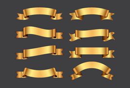 八个不同形状的金色丝带矢量素材