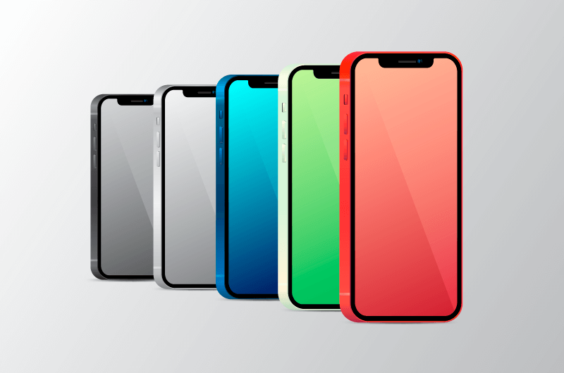 五种不同颜色的iPhone12矢量素材(AI/EPS)