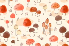 手绘蘑菇图案无缝背景矢量素材