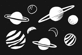 黑白涂鸦风格的太阳系矢量素材