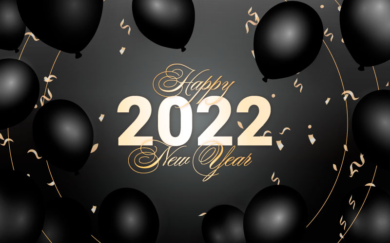 黑色气球设计2022新年快乐背景矢量素材