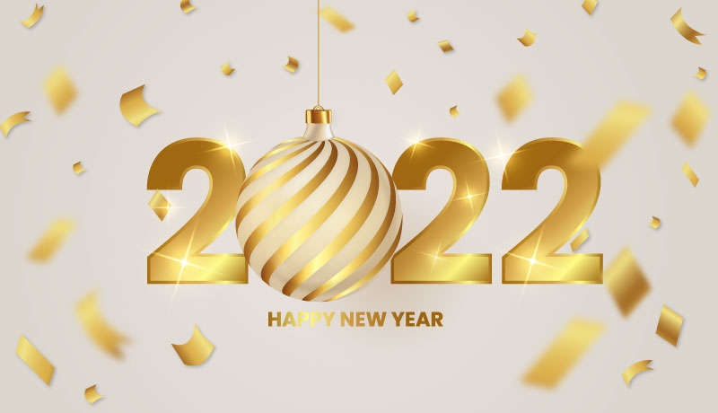 金色圣诞球设计2022新年快乐背景矢量素材