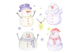 四个水彩风格的圣诞雪人矢量素材