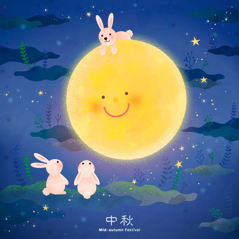 赏月的兔子设计中秋节背景矢量素材